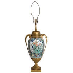 Chinese Porcelain Vase Mounted with French Ormolu Handles, Cap and Base