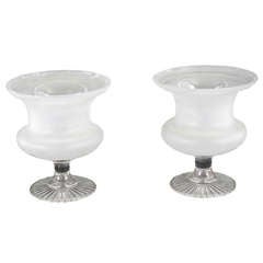 Vintage A Pair of William IV Frosted Glass Urn-Form Vases