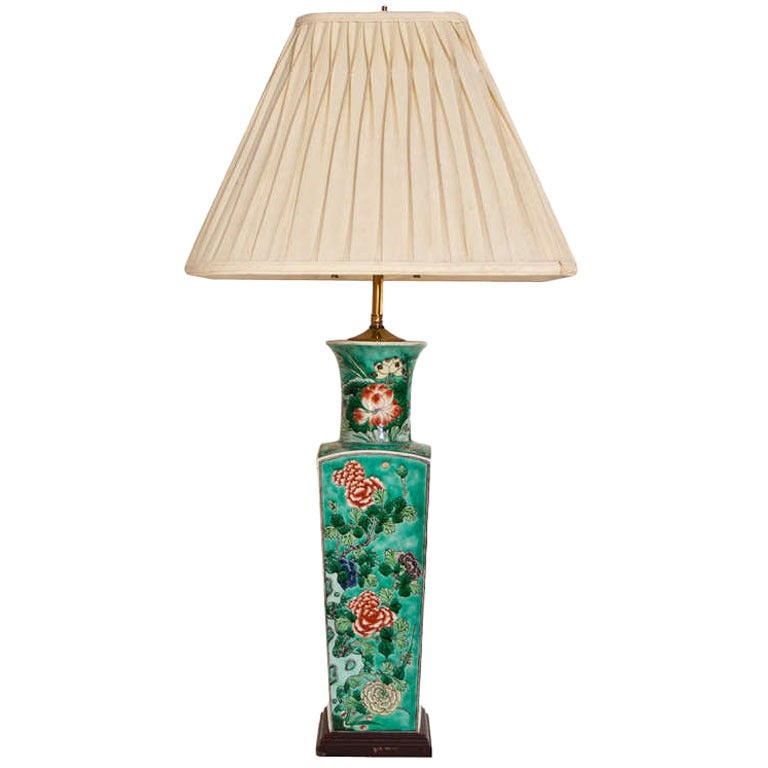 Chinese Porcelain Square Vase Mounted as a Lamp For Sale