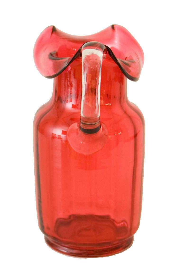 Cranberry Panelled Glass Jug