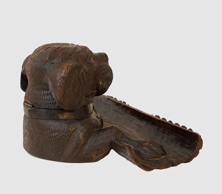 Victorian Carved Dog Inkwell. For Sale