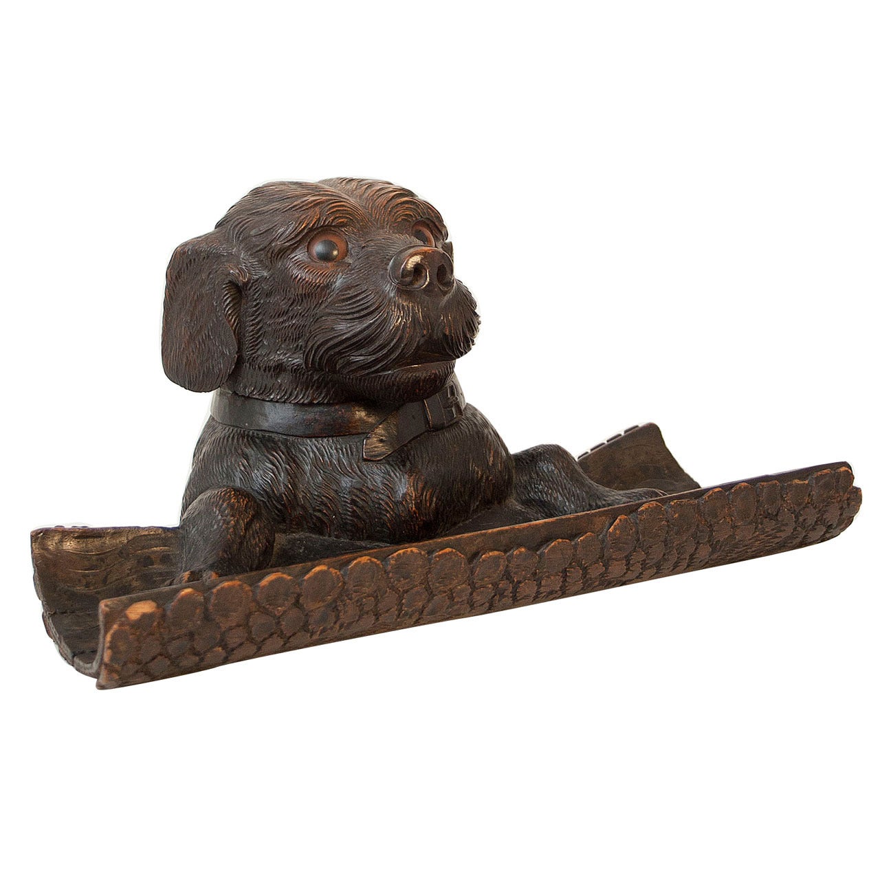 Carved Dog Inkwell. For Sale