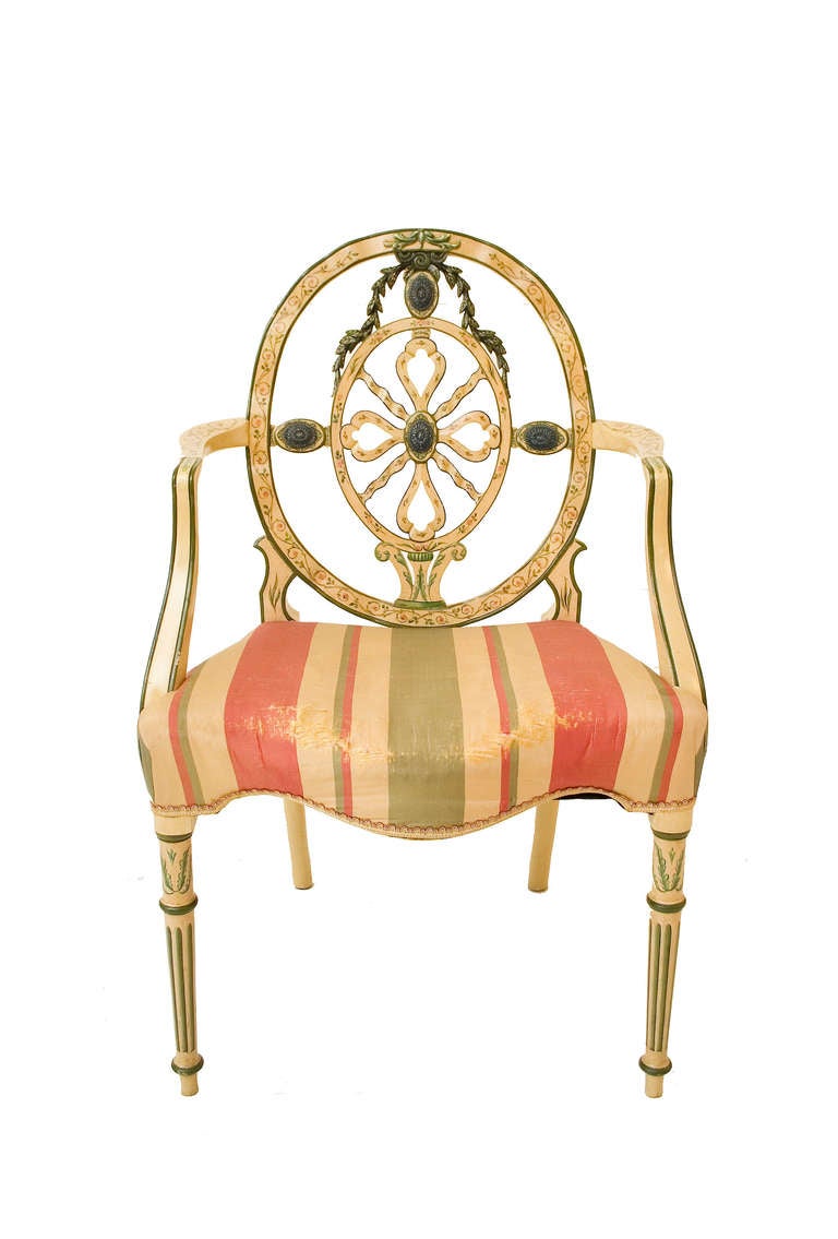 Pair of Adam Style Cream Painted Armchairs by Howard & Co