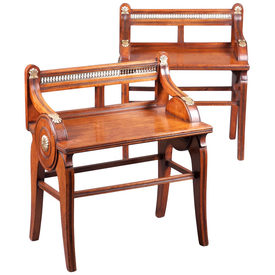 Pair of Shoolbred Hall Benches, Circa 1890 For Sale