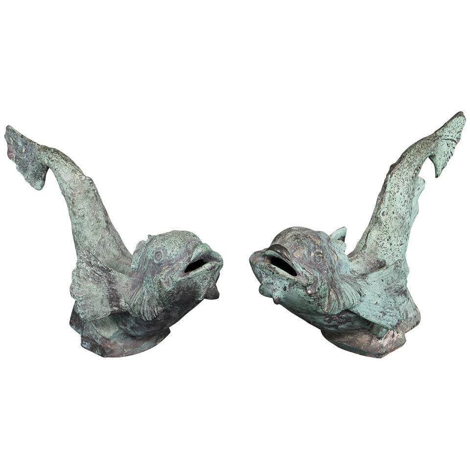 A Pair of Florentine Bronze Dolphins  Nineteenth Century