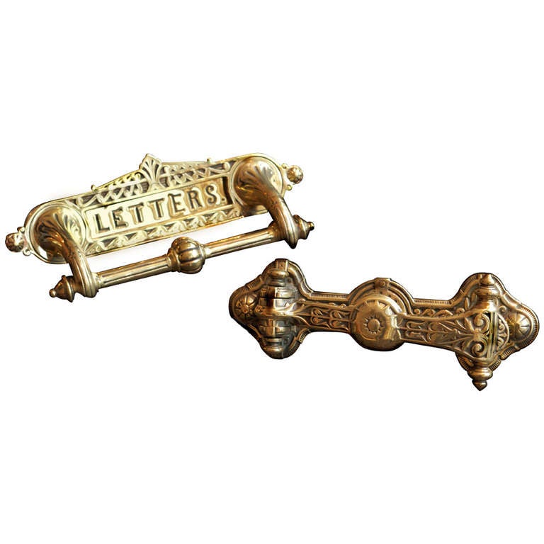 Combined Letterbox and Door Pull and Door Knocker Set  Circa 1877 For Sale