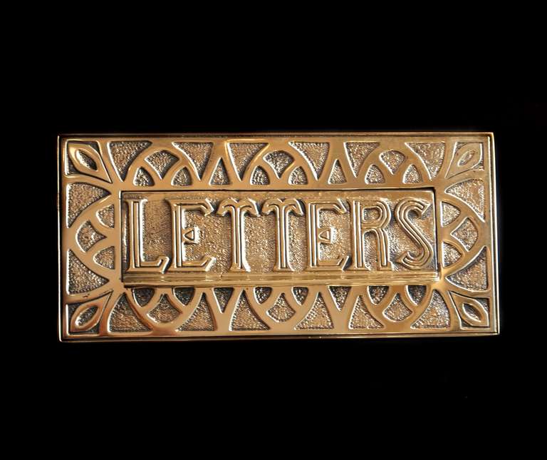 Decorative Victorian brass Letterbox with patterned surface and 'LETTERS'
to flap