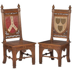 Pair of Gothic Revival Oak Hall Chairs, circa 1835