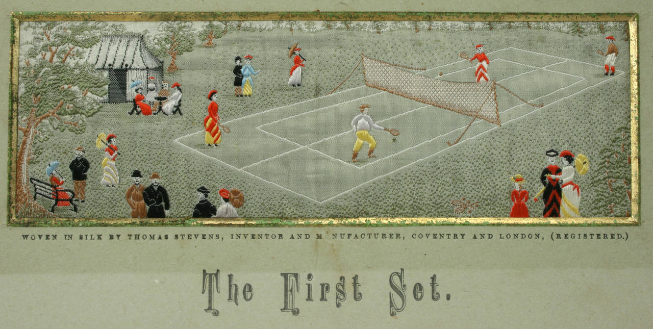 Tennis Stevengraph.
This is a wonderful and quite rare piece.
A rare late 19th century woven silk Stevengraph of a Tennis Match entitled, 