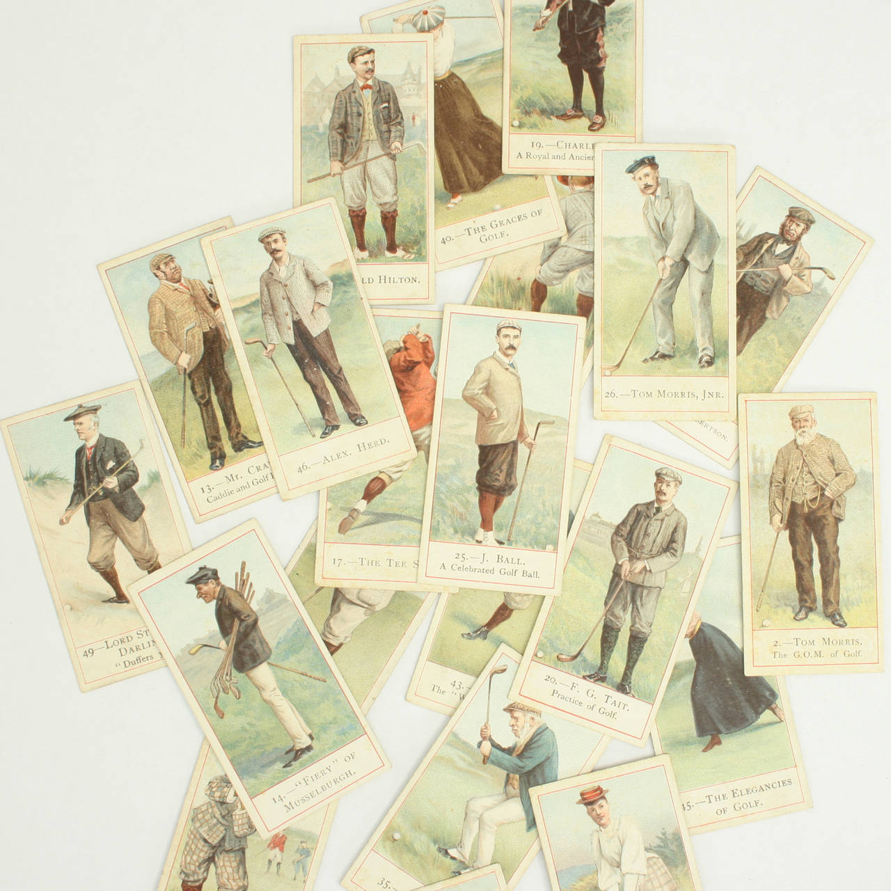 50 Original Cope's Golfers Cigarette Cards. 
A full set of fifty cigarette cards by Cope Bros. & Co., Ltd. This set is the most sort-after set of golfing cigarette cards and is complete. These are the original 1900 cards and NOT the reprints of the