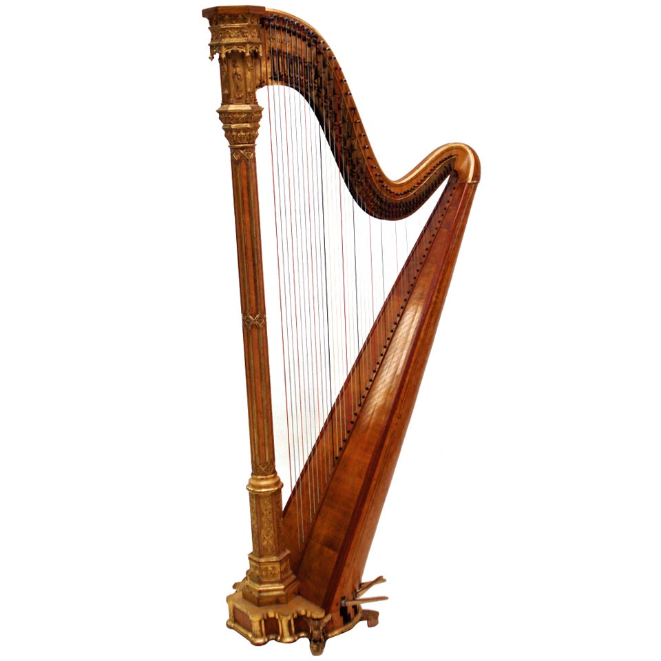 Erard Gothic Concert Harp Maple and Gold For Sale