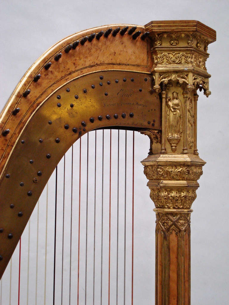 French Erard Gothic Concert Harp Maple and Gold For Sale