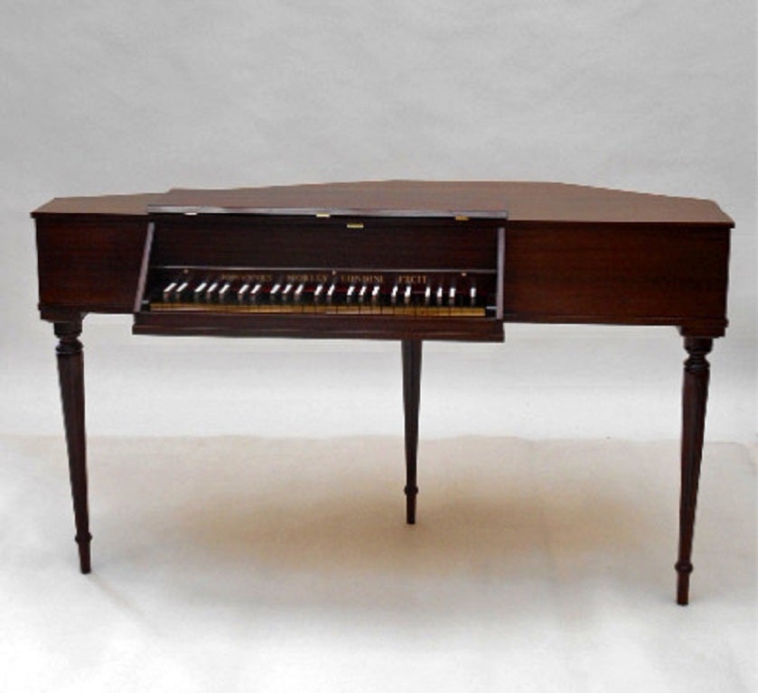 John Morley Pentagonal Virginal in mahogany on turned and fluted legs, nylon jack with delrin plectra and buff. 
Four octave C to D.
No.2242, circa 1971.

Made in London, England.

Or you can rent this instrument on our home rental scheme for