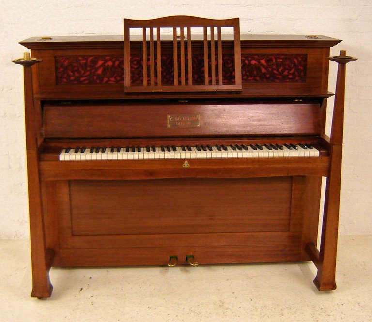 C. Bechstein Arts and Crafts style upright piano in mahogany second-hand, circa 1901.

Conservatively restored to retain original personality and charm.

Two pedal.
85 notes - 7 octave.