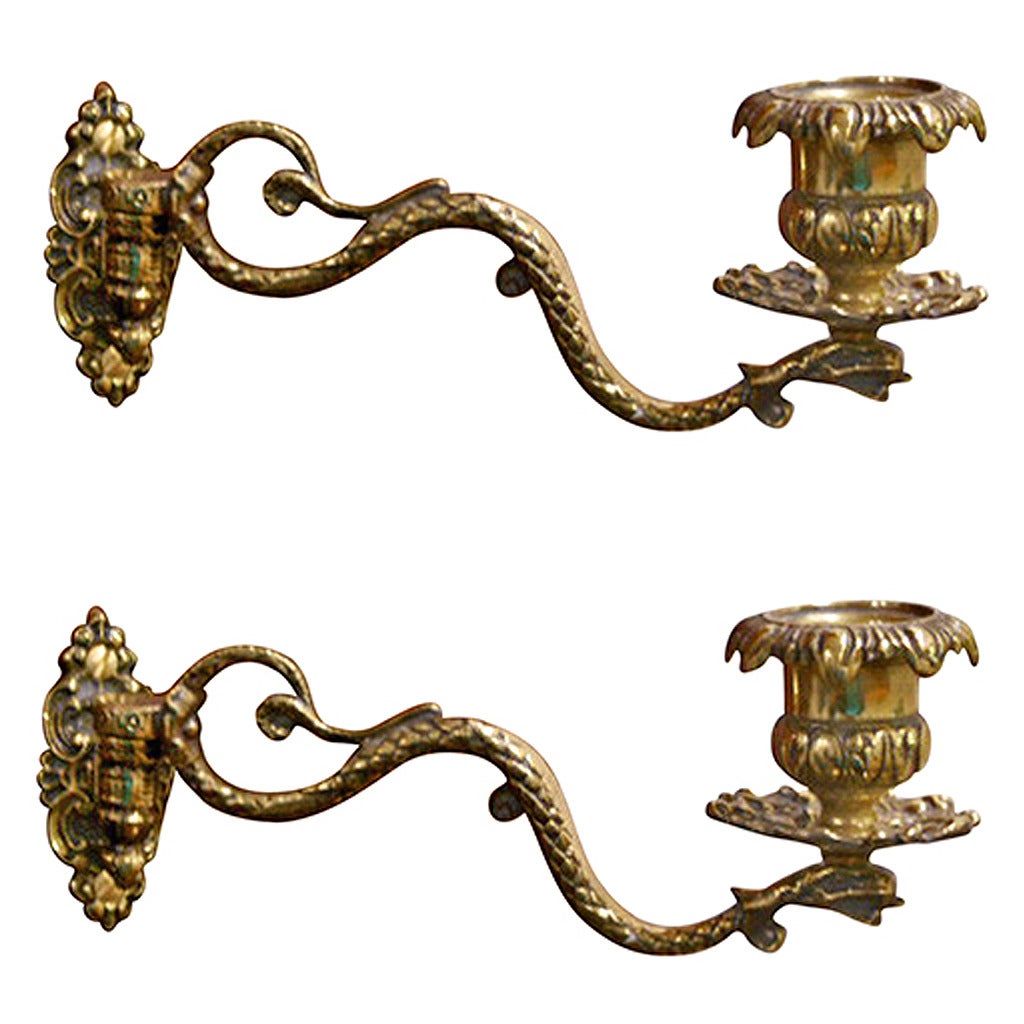 Snake Sconces Brass, circa 1890 For Sale