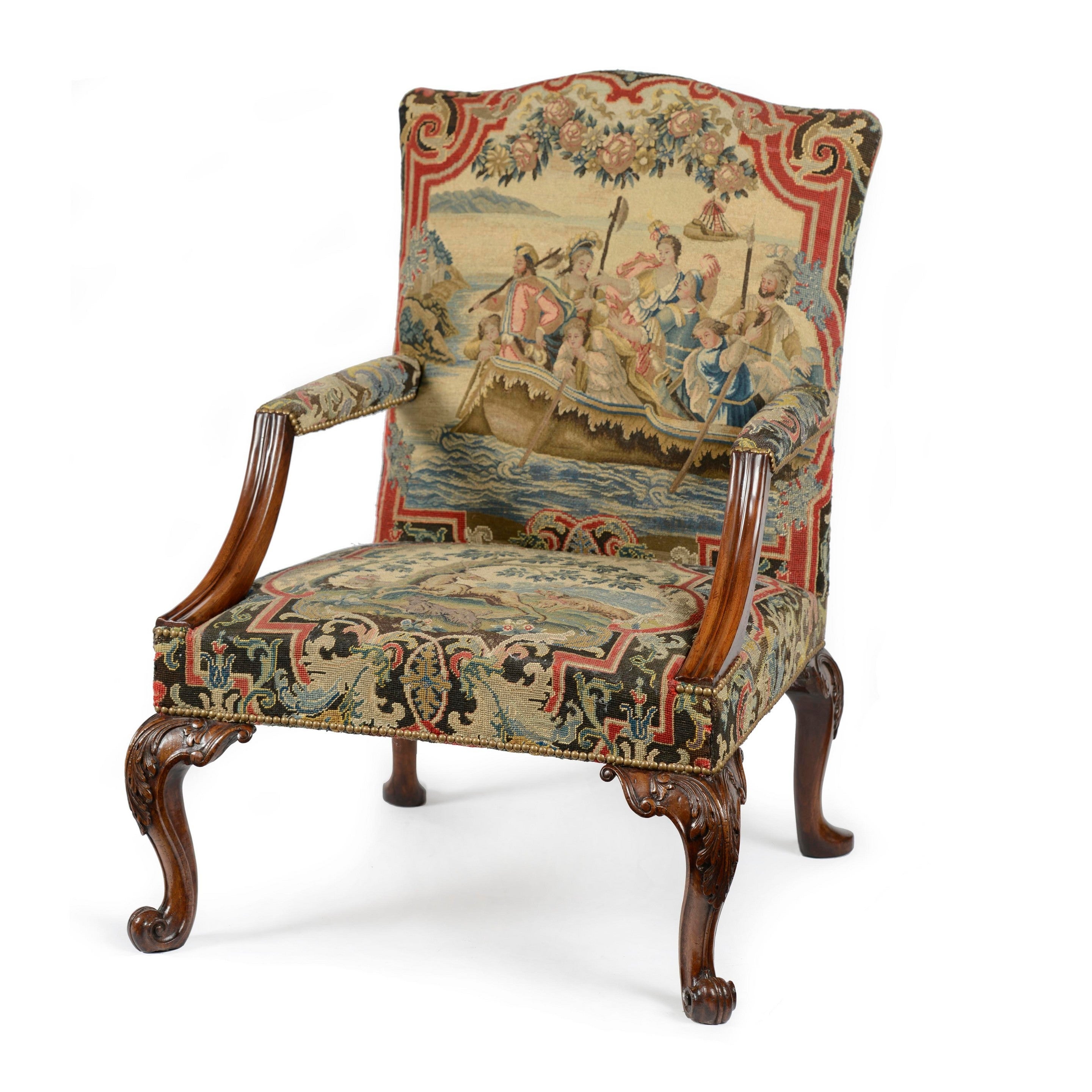 George II Mahogany and Needlework Armchair in the Manner of Matthias Lock