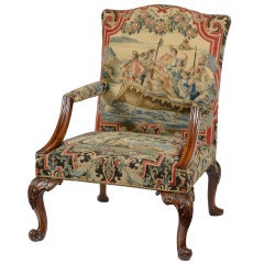 Antique George II Mahogany and Needlework Armchair in the Manner of Matthias Lock
