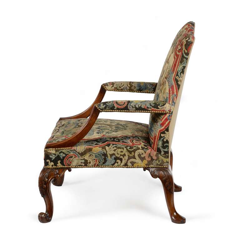English George II Mahogany and Needlework Armchair in the Manner of Matthias Lock