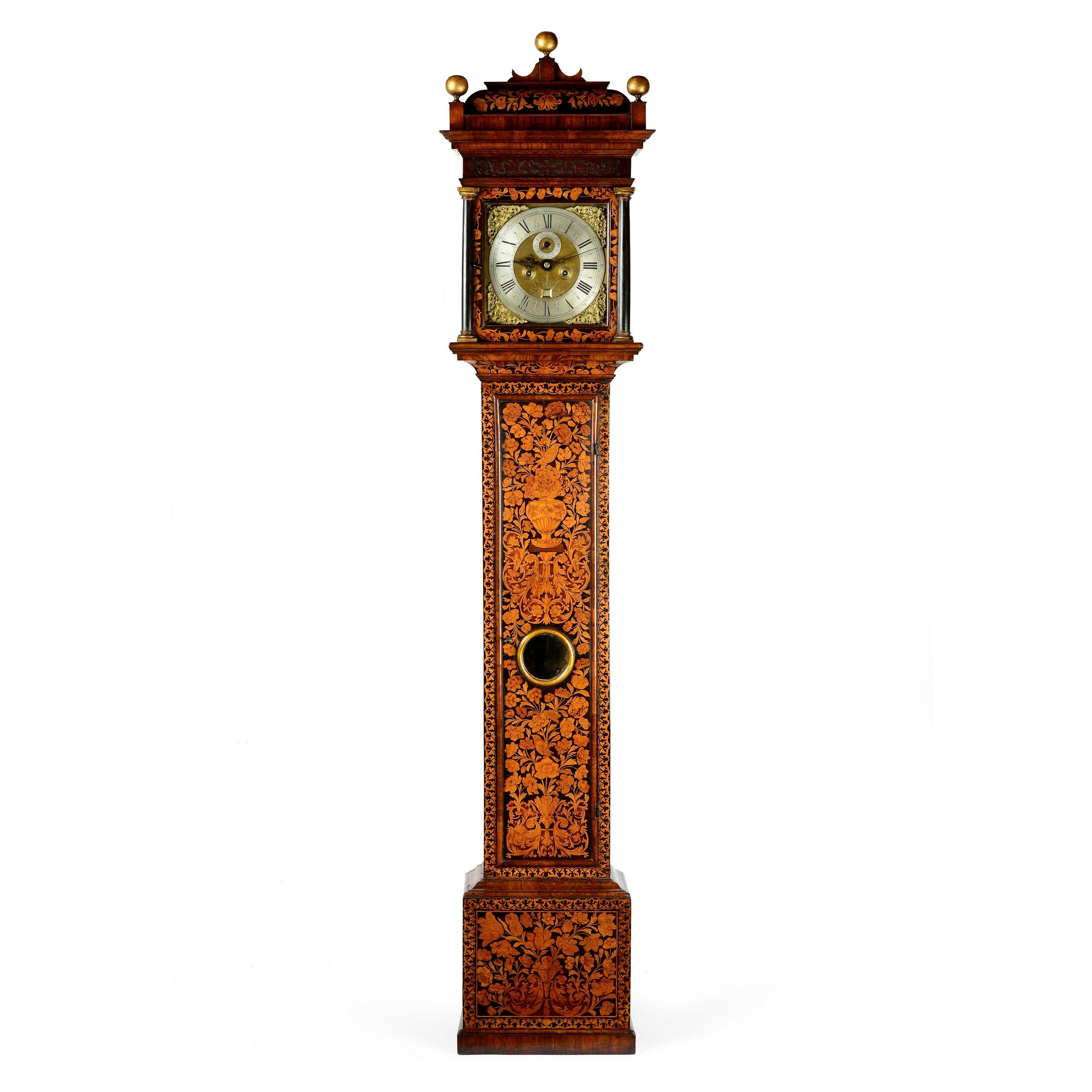 William & Mary Walnut and Floral Marquetry Longcase Clock John Clowes, London For Sale