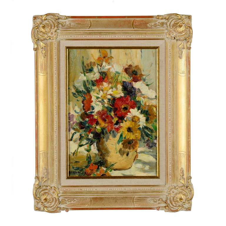 A fabulous, bright and sunny impressionist study of a vase of flowers by renowned British post impressionist - Dorothea Sharp.

Born in Dartford, Kent; it was not until the age of twenty-one that Dorothea Sharp seriously took up painting. The