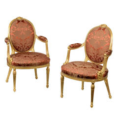 Pair of George III Giltwood Armchairs attributed to William and John Linnell