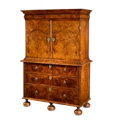 Antique William & Mary Burr Walnut Cabinet on Chest