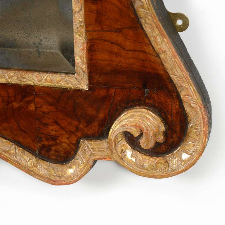 George II Figured Walnut and Carved Giltwood Mirror In Excellent Condition For Sale In Knutsford, GB