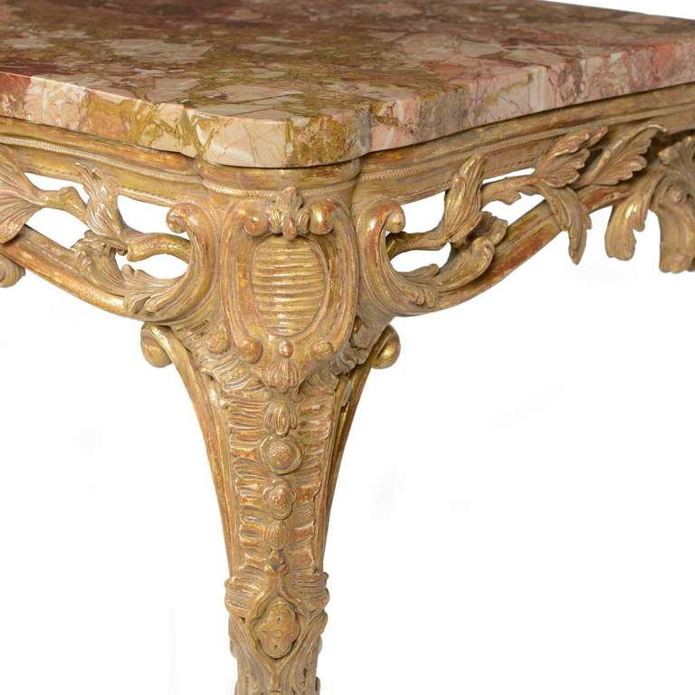 English George II Carved Giltwood Serpentine Console Table For Sale