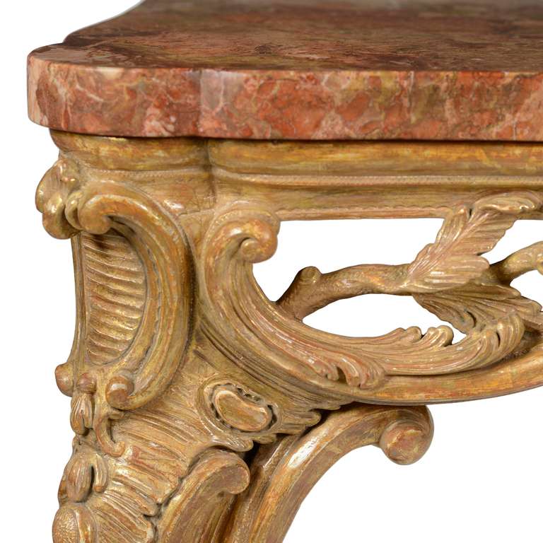 George II Carved Giltwood Serpentine Console Table In Excellent Condition For Sale In Knutsford, GB