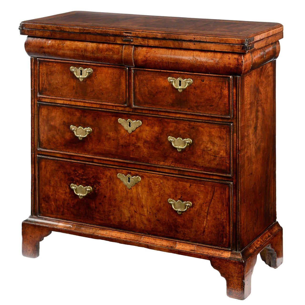 George I Walnut and Feather Banded Bachelor Chest