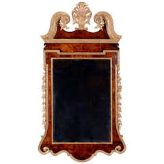 George II Figured Walnut and Carved Giltwood Mirror