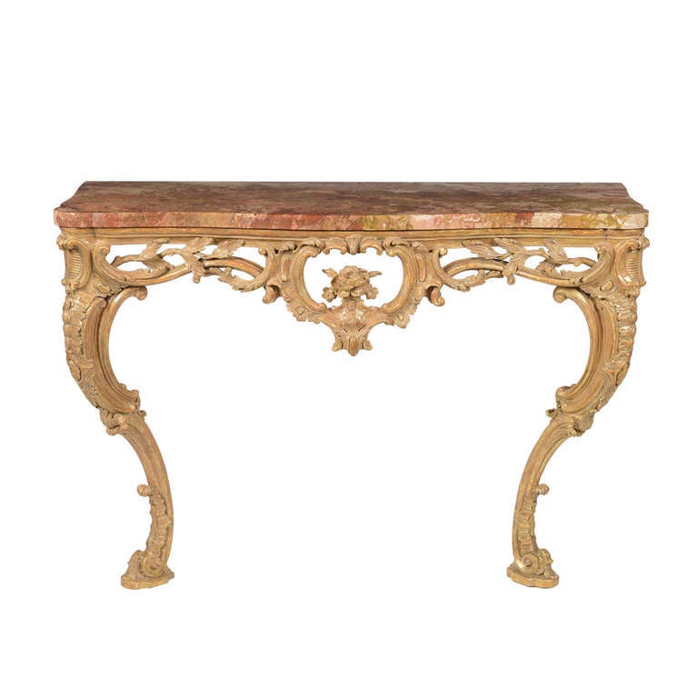 George II Carved Giltwood Serpentine Console Table For Sale