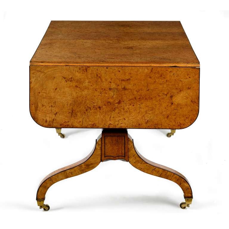 English George III pollard oak & birds eye maple sofa table