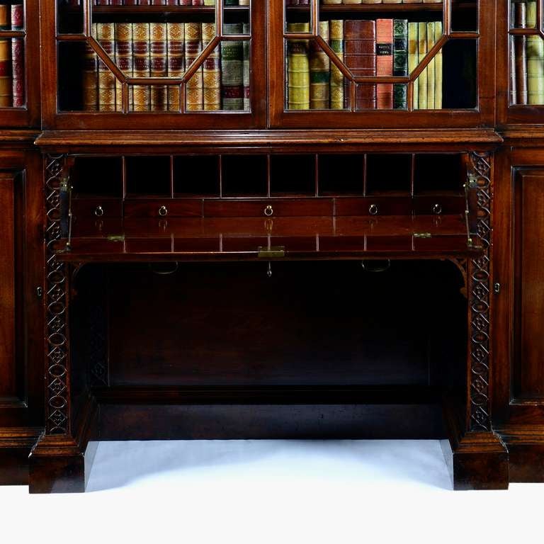 English George III Chippendale period mahogany breakfront bookcase