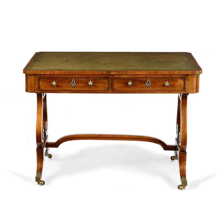 Regency rosewood & brass mounted lyre end library table attributed to Gillows