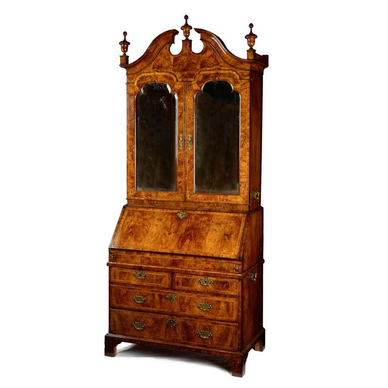 George I Figured Walnut Bureau Bookcase