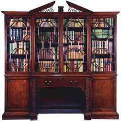 George III Chippendale period mahogany breakfront bookcase
