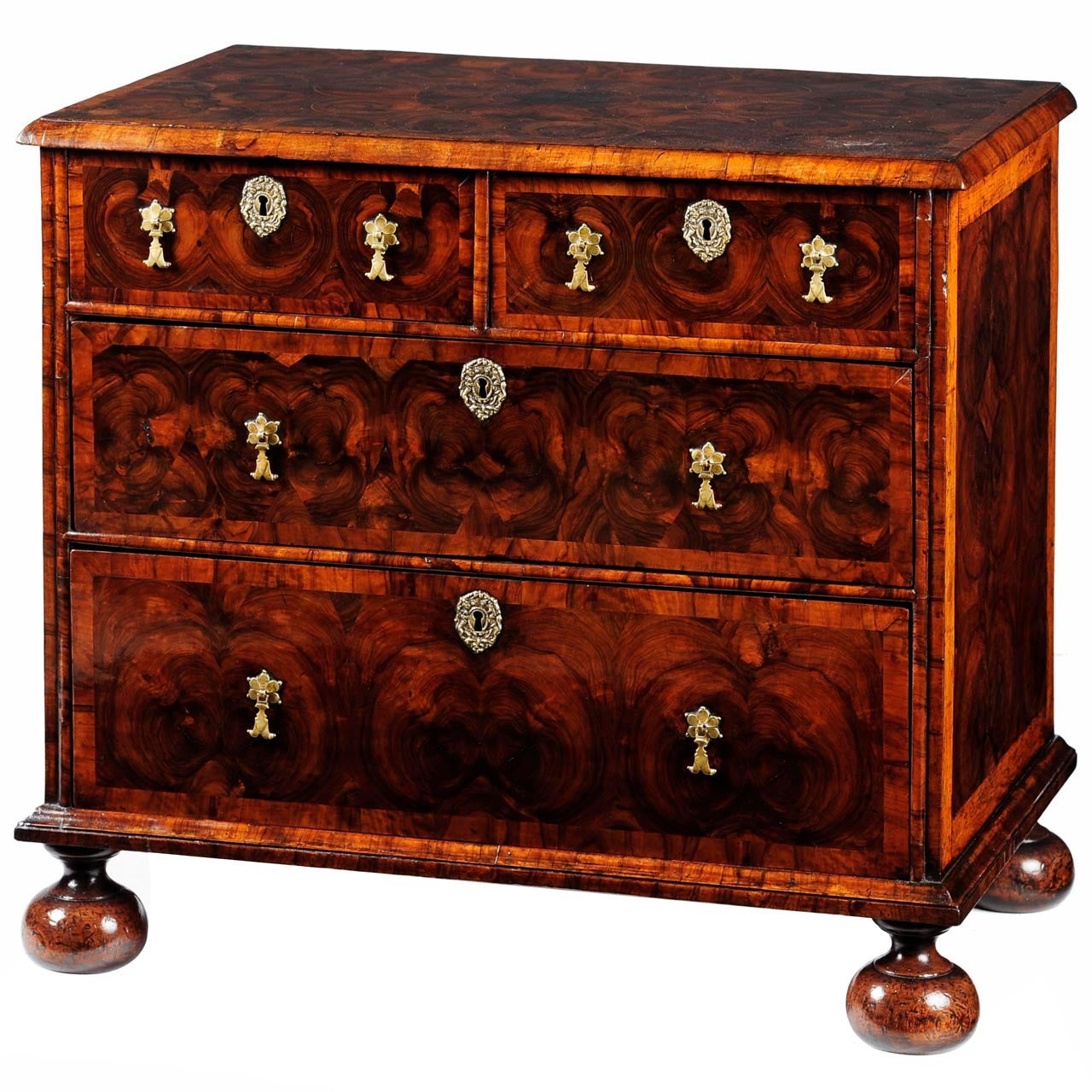 William & Mary olivewood oyster veneered compact chest
