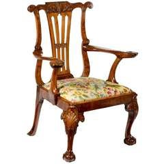 George I figured & carved walnut armchair