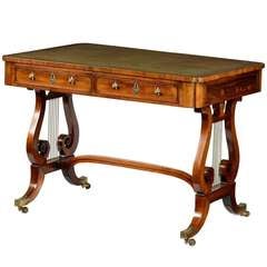 Regency rosewood & brass mounted lyre end library table attributed to Gillows