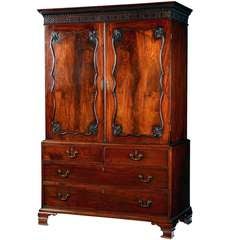 George III Chippendale period mahogany linen press
