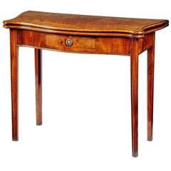 Sheraton Period Mahogany & Burr Yew Serpentine Card Table