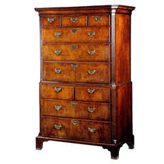 George I Walnut & Feather Banded Chest On Chest
