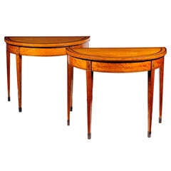 Pair of Sheraton Period Satinwood, Harewood & Purple Heart Banded Card Tables