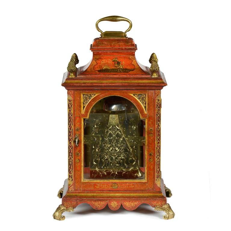 18th Century and Earlier George II red lacquer bracket clock by Robert Ward, London