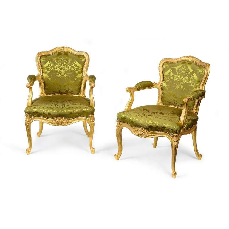 A Pair of George III Giltwood Armchairs Attributed to Thomas Chippendale