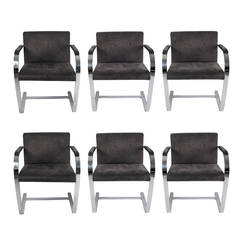 Six Brno Chrome Flat Bar Armchairs By Ludwig Mies Van Der Rohe For Fasem, Italy 