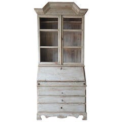 Antique Period Gustavian Swedish Secretaire with Vitrine Cabinet