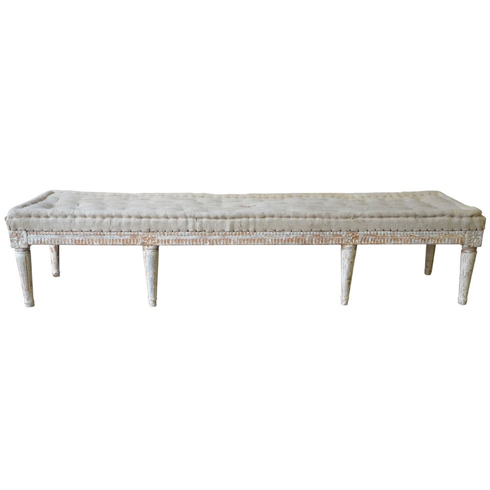 Swedish Gustavian Bench with Antique Linen
