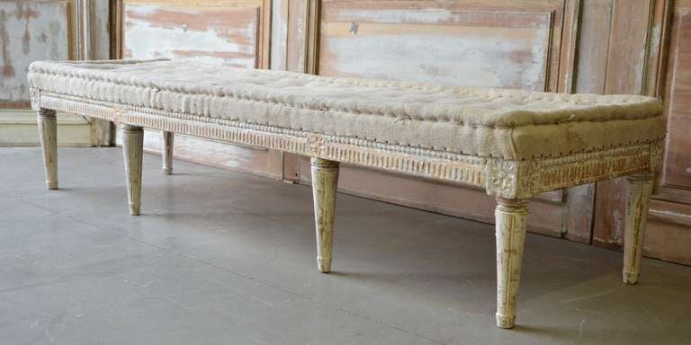 Swedish Gustavian Bench with Antique Linen In Excellent Condition In Charleston, SC
